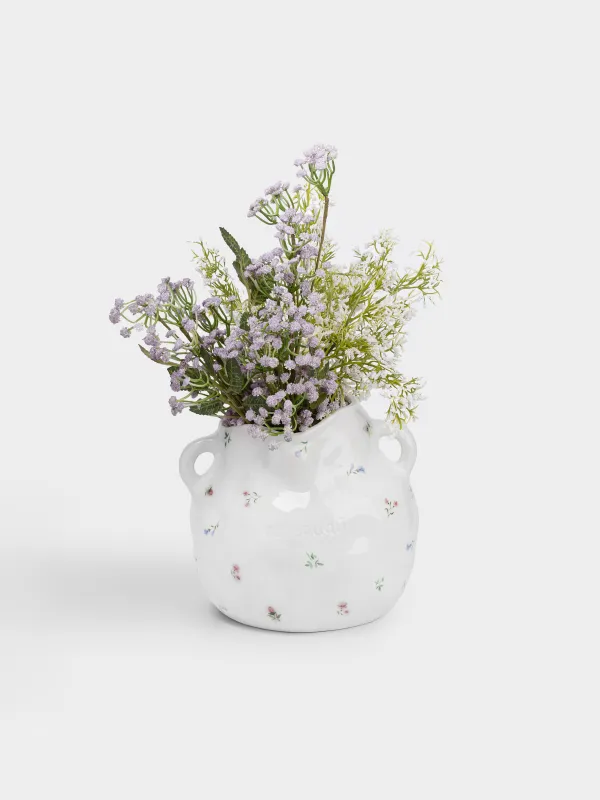 Ваза для цветов, 19 см, с ручками, керамика D, молочная, Нежные цветы, El flora, image-4