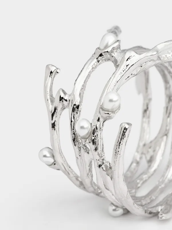 Майлық сақина, 4 см, металл/пластик, күміс, Iнжу, Pearl, image-2