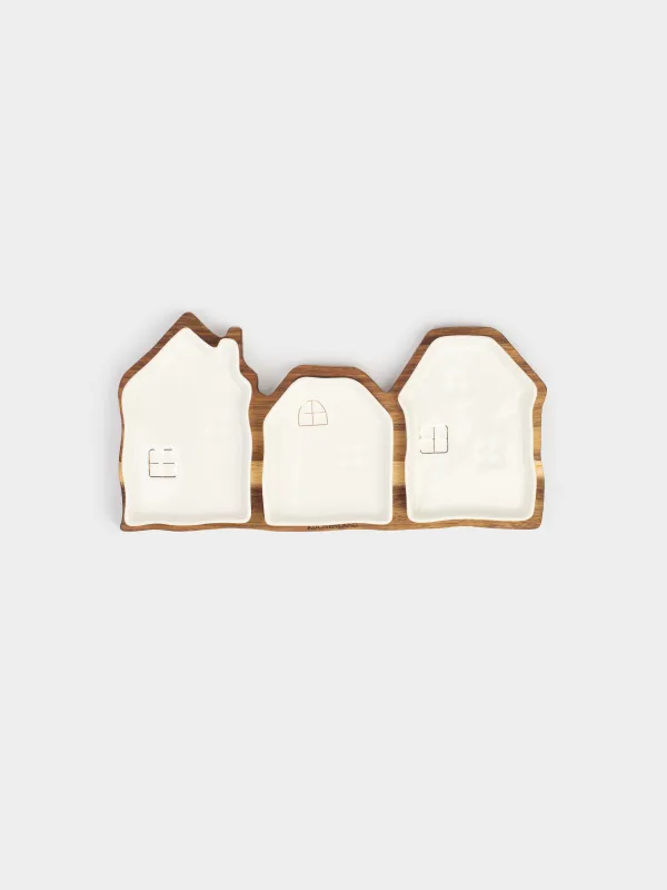 Набор для закусок, 3 пр, на подставке, керамика/дерево, бело-золотистый, Дома, Noble tree, image-5