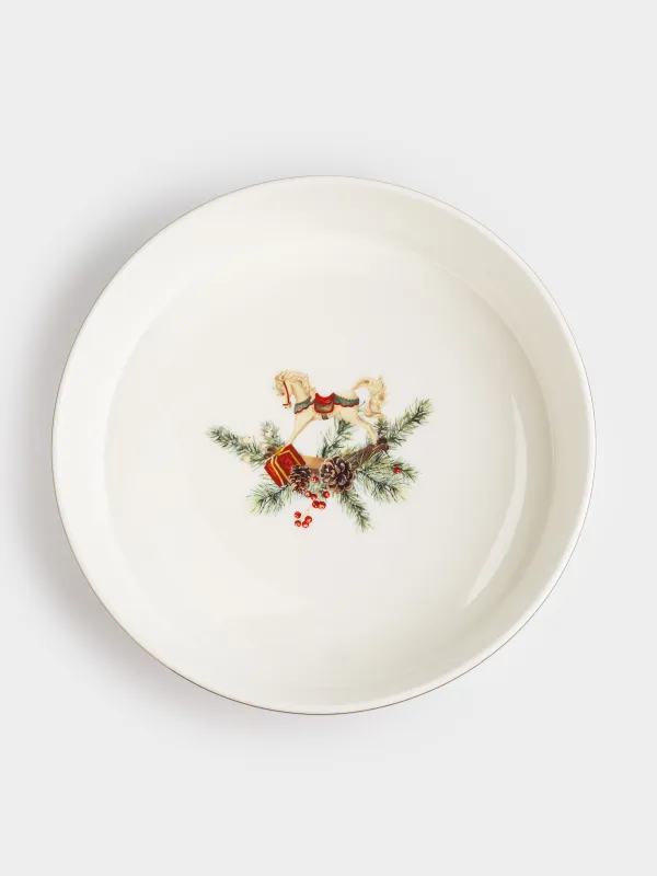 Блюдо, 24х6 см, с бортами, фарфор F, белое, Лошадка и еловые ветви, Christmas miracle classic, image-3