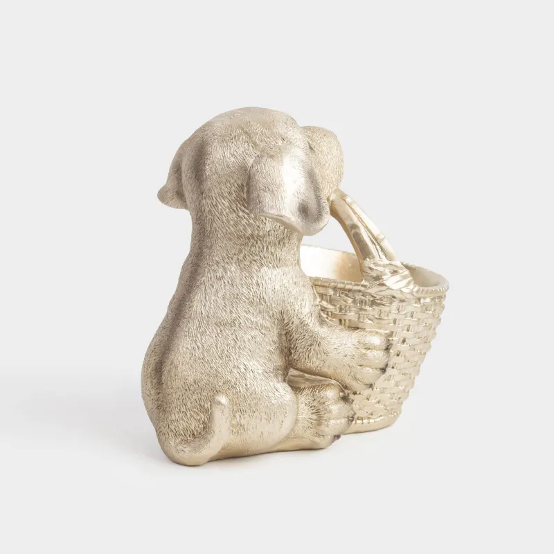 Кәмпит ыдысы, 19х18 см, сабы бар, полирезин, сарғылт-қоңыр, Себеті бар лабрадор, Dog, image-3