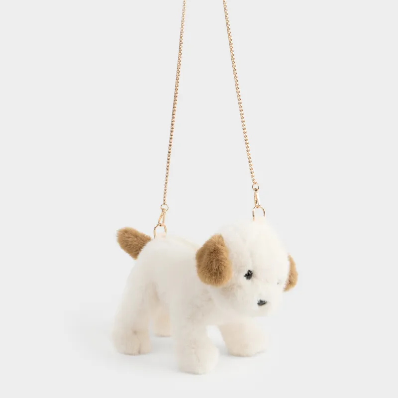 Сөмке, 12х26 см, балаларға арналған, полиэстер/металл, ақ және қоңыр, Ит, Dog toy