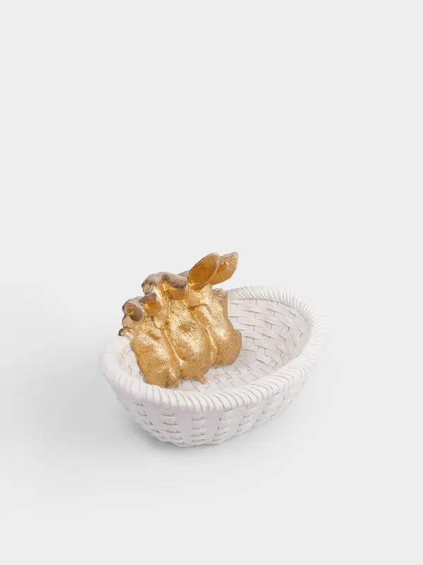 Кәмпит ыдысы, 27х16 см, полирезин, ақ және алтын түстес, Себеттегі қояндар, Rustic Easter, image-2