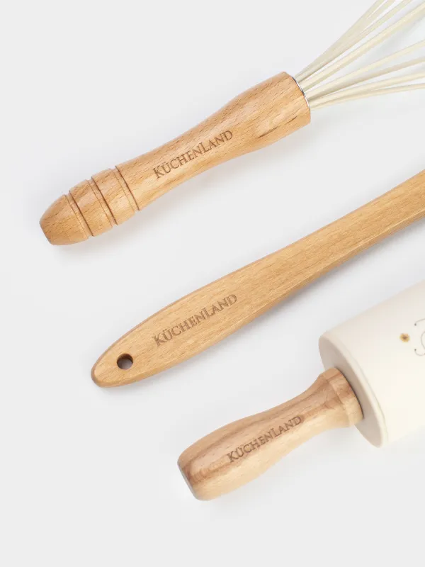 Пісіру жинағы, 3 зат, шпатель/шайқау/илектеу түйреуіш, силикон/ағаш, сарғылт, Түкті ара, Honey, image-2