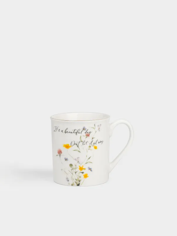 Кружка, 300 мл, фарфор N, белая, с золотистым кантом, Цветы, Meadow, image-0
