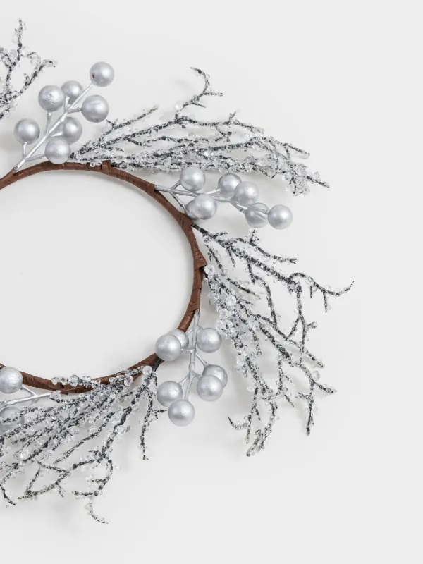 Сәндік гүл шоғы, 14/30 см, пластик/пенопласт, Күміс кристалдар, Crystal decor, image-2