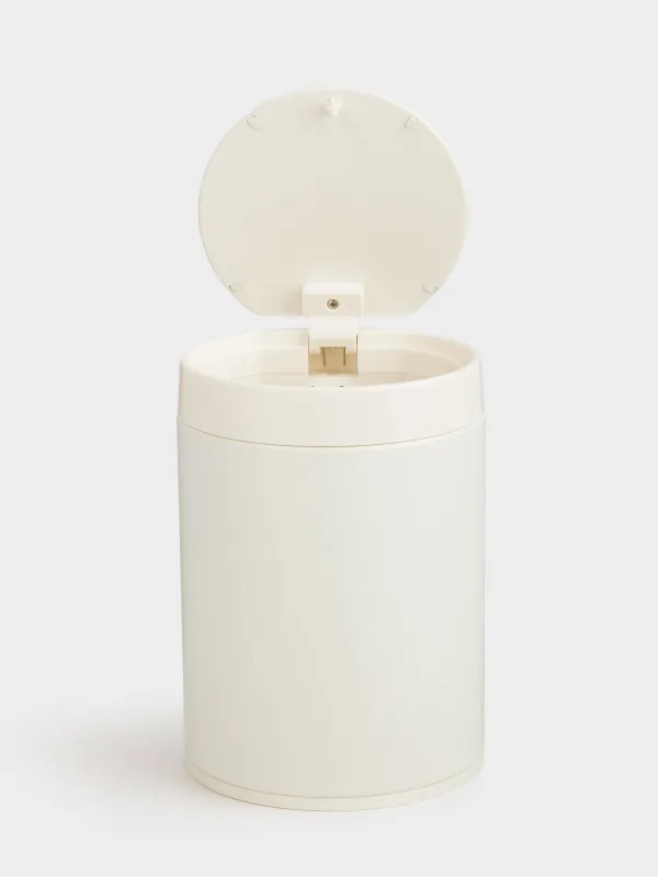 Ведро для мусора, 1,5 л, с кнопкой для открывания крышки, металл/пластик, молочное, Demeter, image-1