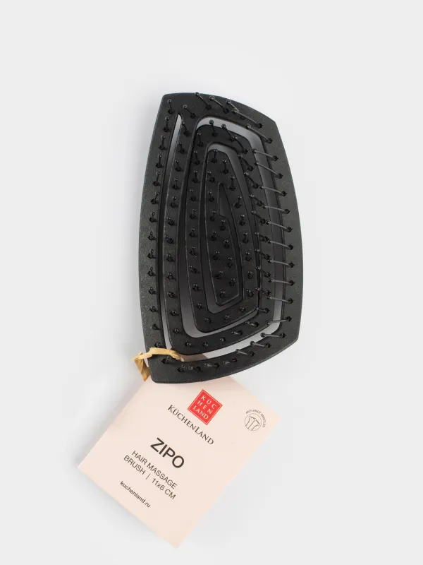 Шашқа арналған массаж тарағы, 11х6 см, жол, өсімдік талшығы / пластик, қара, Zipo, image-3