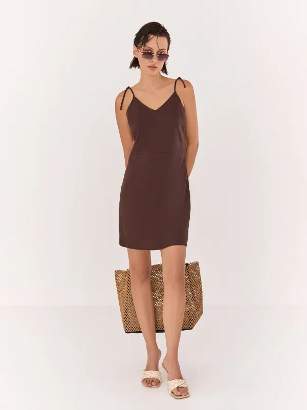 Әйелдер көйлегі, мини, өлшемі S, белдіктері бар, вискоза/зығыр, лимон, Nicolia, image-0