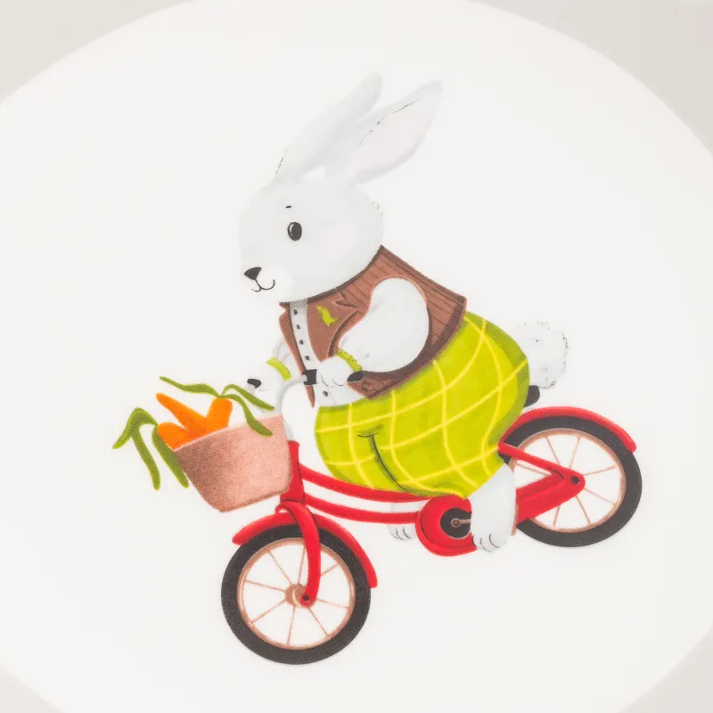 Балаларға арналған тіскебасар тәрелкесі, 19 см, фарфор N, ақ және сұр, Велосипедтегі қоян, Ideas life, image-6