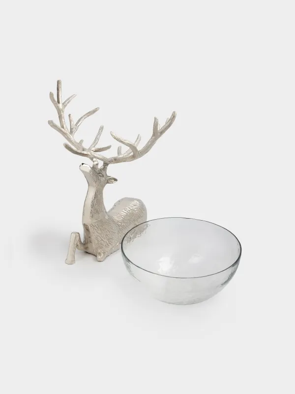 Жеміс вазасы, 26х38 см, аяқты, шыны/металл, күміс, Бұғы, Arctic deer, image-4