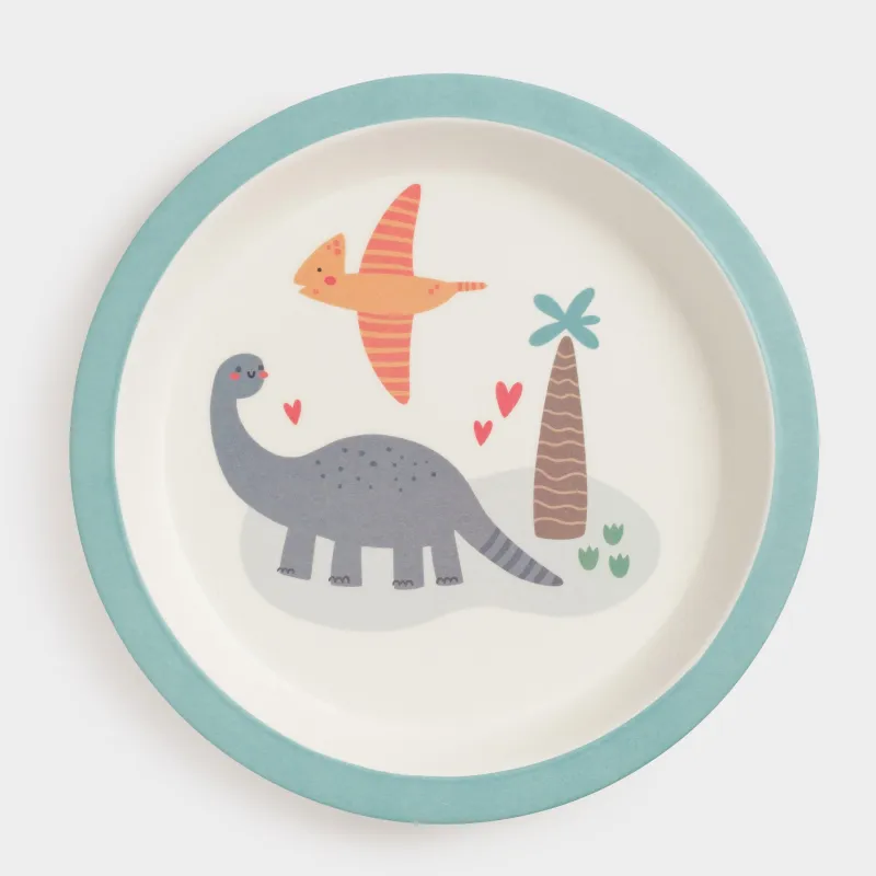 Набор посуды, детский, 1 перс, 5 пр, бамбук, желто-голубой, Динозавры, Dino, image-6