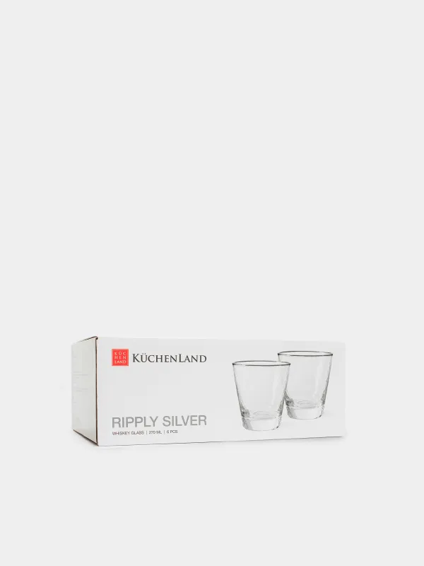 Виски стақаны, 10 см, 270 мл, 6 дана, шыны, күміс жиегі бар, Ripply silver, image-4