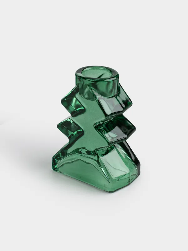 Подсвечник, 9 см, для тонкой свечи, стекло, зеленый, Елка, Fir shape, image-2