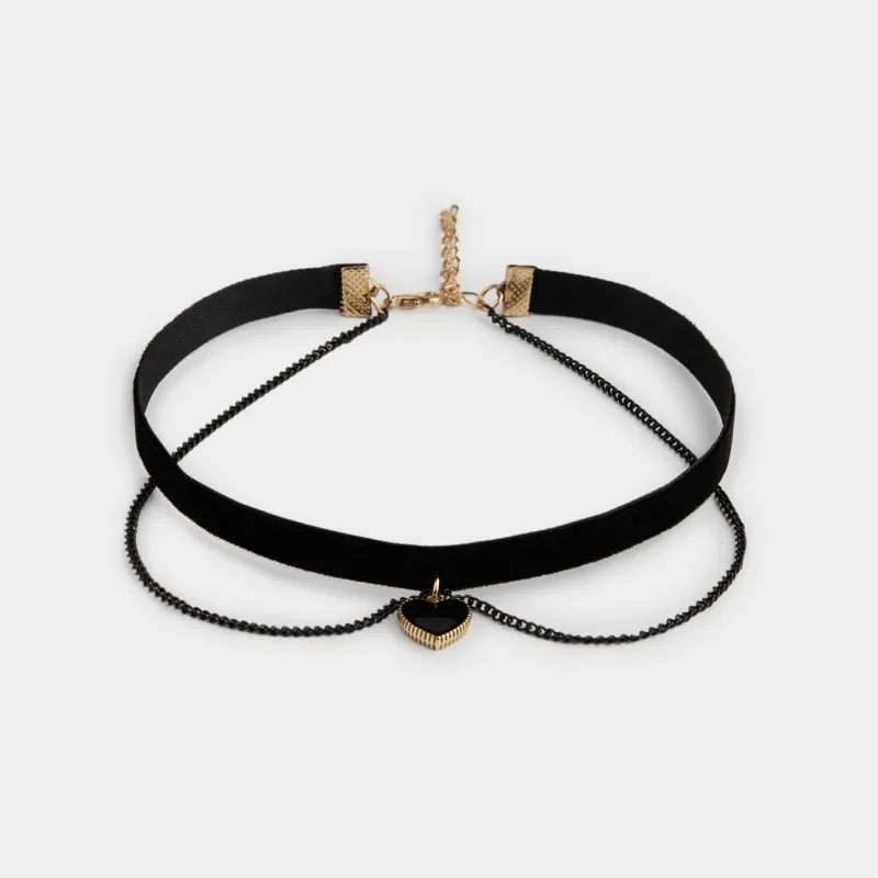 Шокер, 29 см, барқыт / металл, қара, жүрек, жүрек