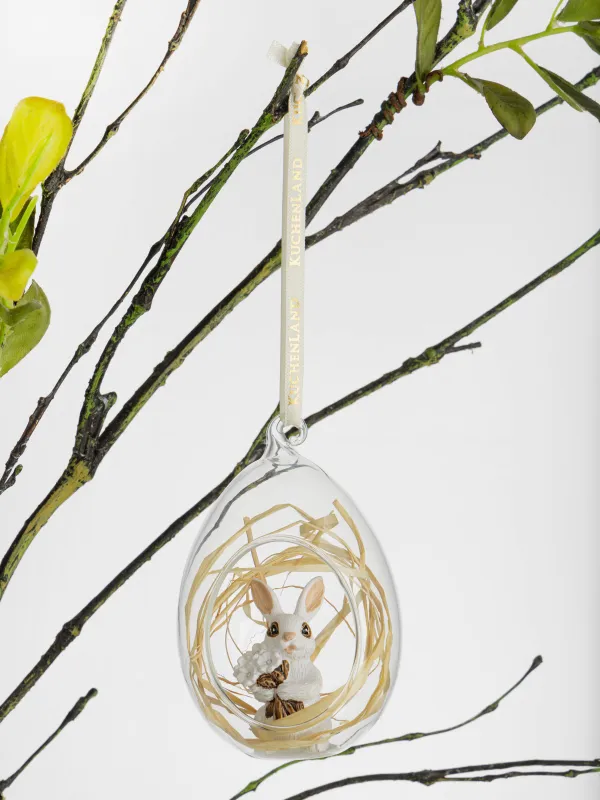 Сәндік салпыншақ, 8 см, шыны/полирезин, Гүлдері бар қоян, Easter, image-2