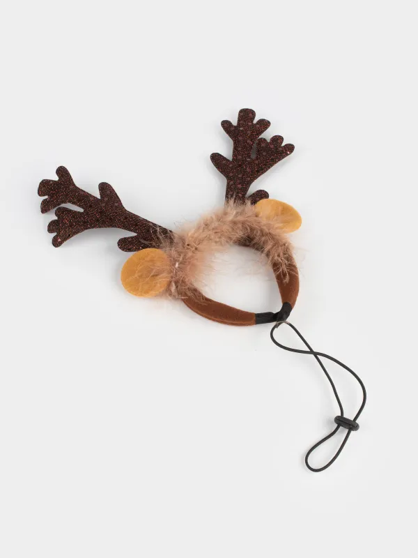 Ободок для животных, 30x30 см, полиэстер/пластик, коричневый, Рога оленя, Christmas pet, image-1