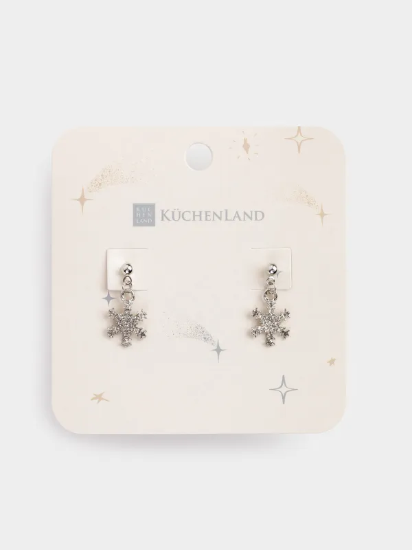 Серьги-пусеты, 2 см, 2 шт, металл/стразы, серебристые, Ажурная снежинка, Rime, image-2