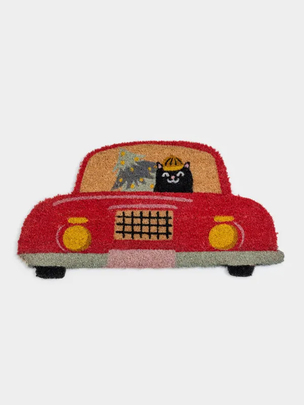 Есік алды кілемшесі, 40х80 см, кокос/ПВХ, фигуралы, қызыл, Шыршасы бар көлік, Red car, image-0