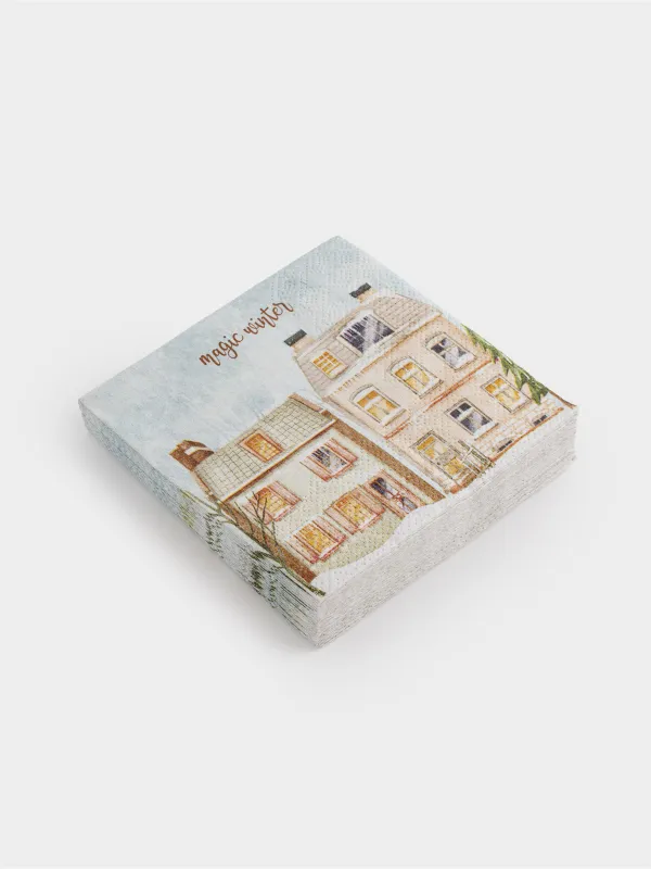 Қағаз майлықтар, 21х21 см, 20 дана, төртбұрышты, ақ, Үйлер, House built, image-1