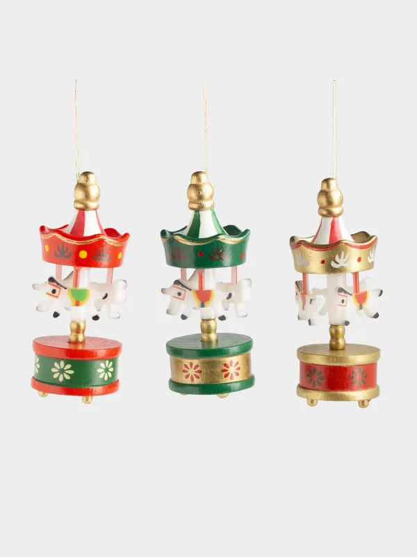 Набор елочных игрушек, 8 см, 3 шт, МДФ, цветной, Карусель с лошадками, Figure christmas, image-0