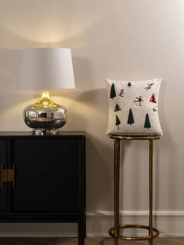 Сәндік жастық, 45х45 см, шерпа, сүт түстес, Қысқы қызықтар, Қарлы үйлер, image-2