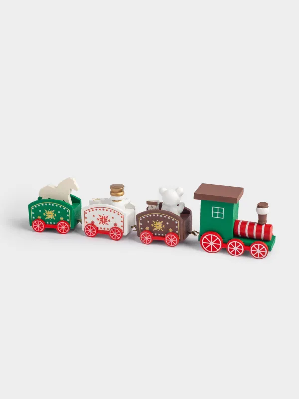 Статуэтка, 24 см, МДФ, красно-зеленая, Паровозик с мишкой и лошадкой, Christmas style, image-2