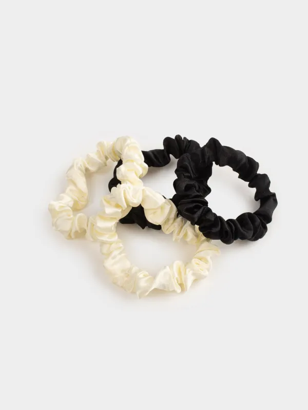 Шашқа арналған серпімді жолақ, 6 см, 4 дана, Жүректе, сатин, сүт / қара, Silk, image-0