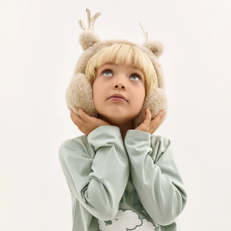 Наушники меховые, 30 см, искусственный мех/полиэстер, бежевые, Рожки, Deer toy