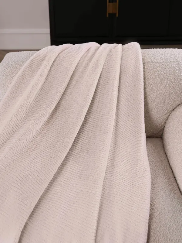 Жамылғы, 130х170 см, қайтымды, жасанды үлбір/фланель, сүт түстес, Жолақтар, Flannel, image-1