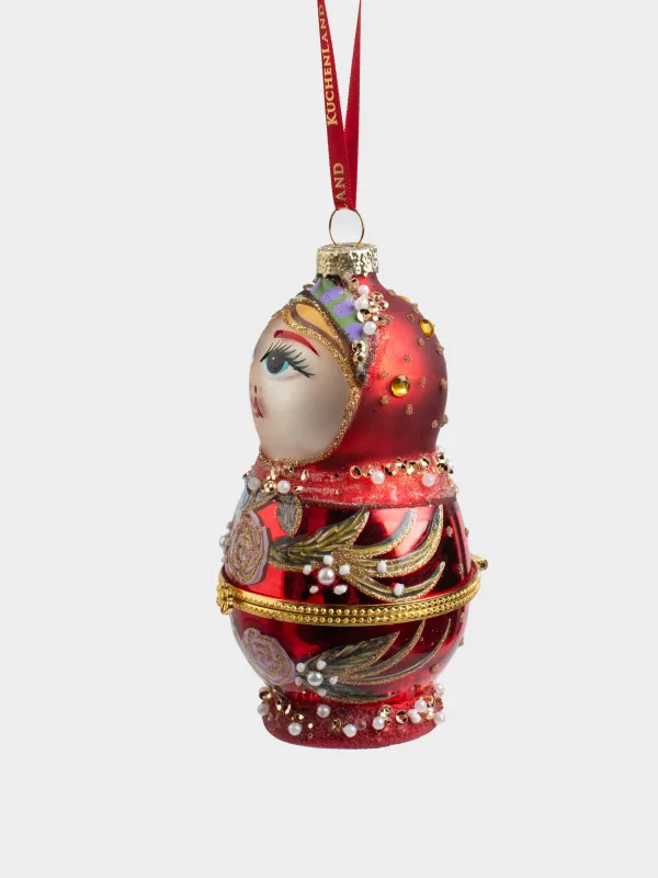 Шырша ойыншығы, 11 см, шыны, жылтырақтары бар, қызыл, Матрешка, Figure christmas, image-1