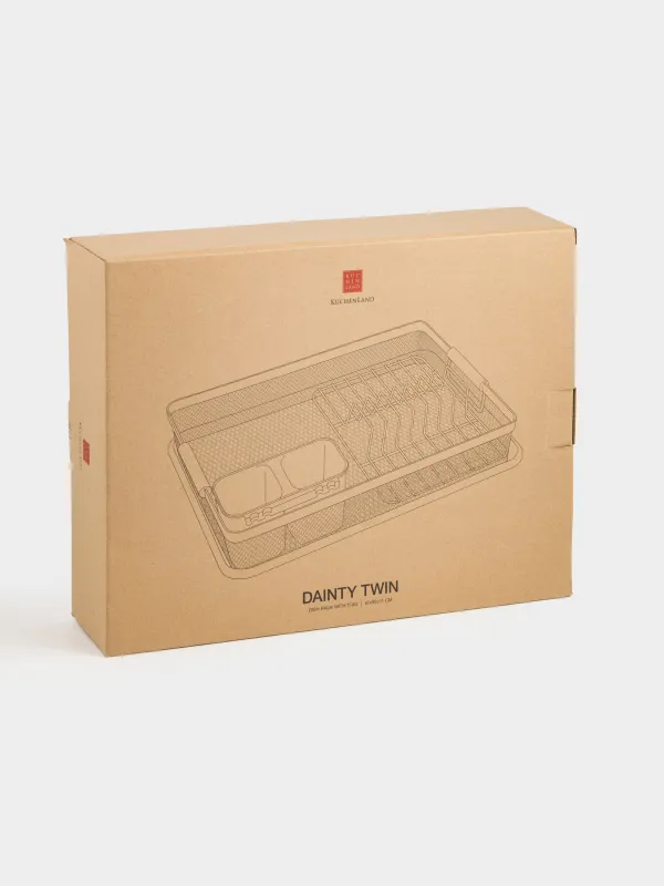 Ыдысқа арналған кептіргіш, 43х32 см, науасы бар, пластик/металл, сұр-сарғылт-қоңыр, Dainty twin, image-6