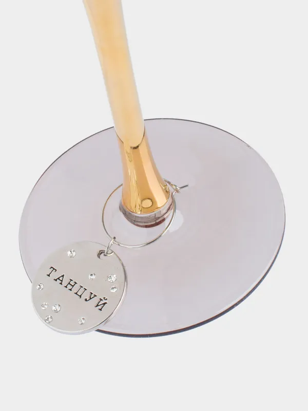 Подвеска для бокала, 6 шт, металл/стразы, серебристая, Пожелания на медальоне, Fantastic, image-4