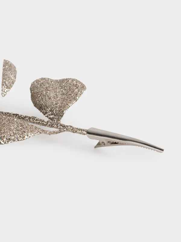 Ветка декоративная, 30 см, 6 шт, на клипсе, пластик/металл, шампань, Листья, Broadleaf decor, image-2