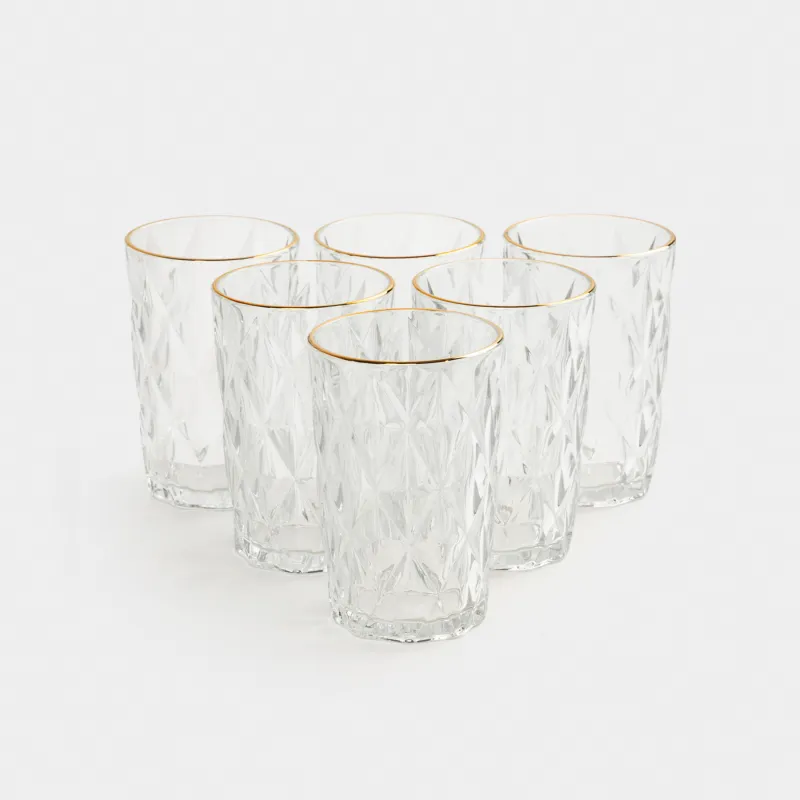 Стақан, 13 см, 340 мл, 6 дана, шыны Р, алтын жиегі бар, Rhomb gold