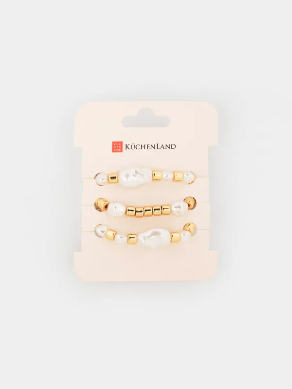 Білезіктер жиынтығы, 18 см, 3 дана, акрил/пластик, алтын түстес, Моншақтар, Pearl, image-4