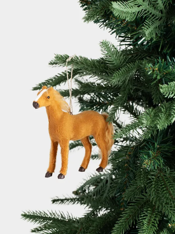 Игрушка елочная, 13 см, полиэстер/пенопласт, коричневая, Лошадь, Figure Christmas Fuzz, image-2