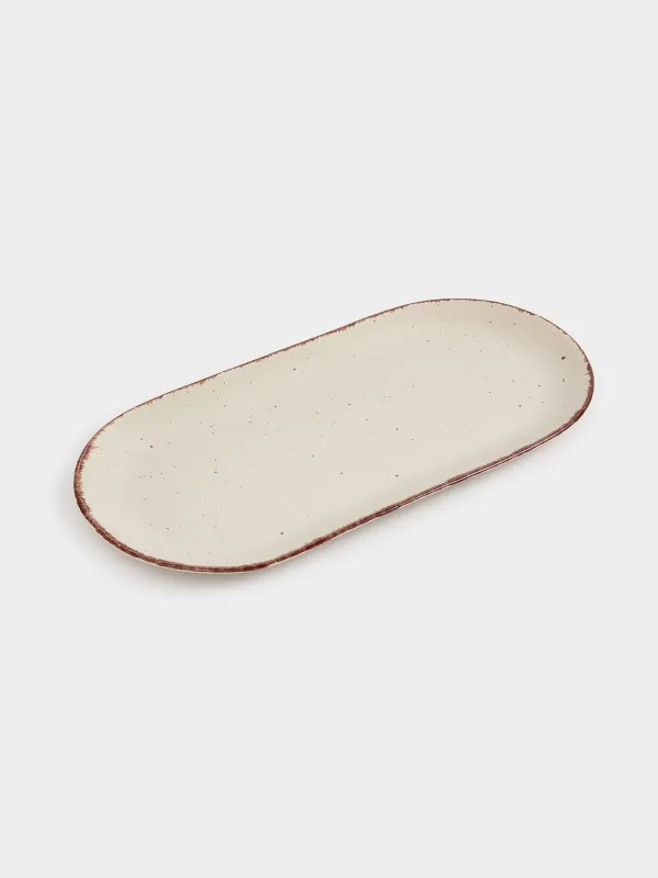 Блюдо, 25х13 см, керамика, овальное, бежевое, в крапинку, Speckled, image-1