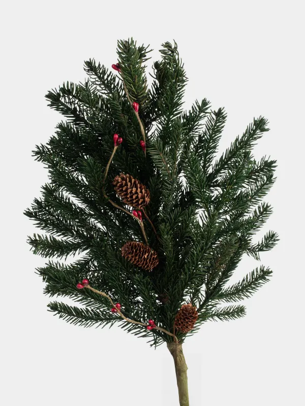 Ветка декоративная, 60 см, с хвойным ароматом, Бордовые ягоды и шишки, Bordo berry, image-1