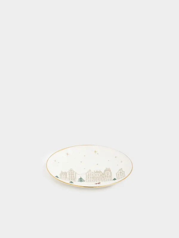 Тарелка закусочная, 20 см, Домики и лошадь, Snow sparks, image-1