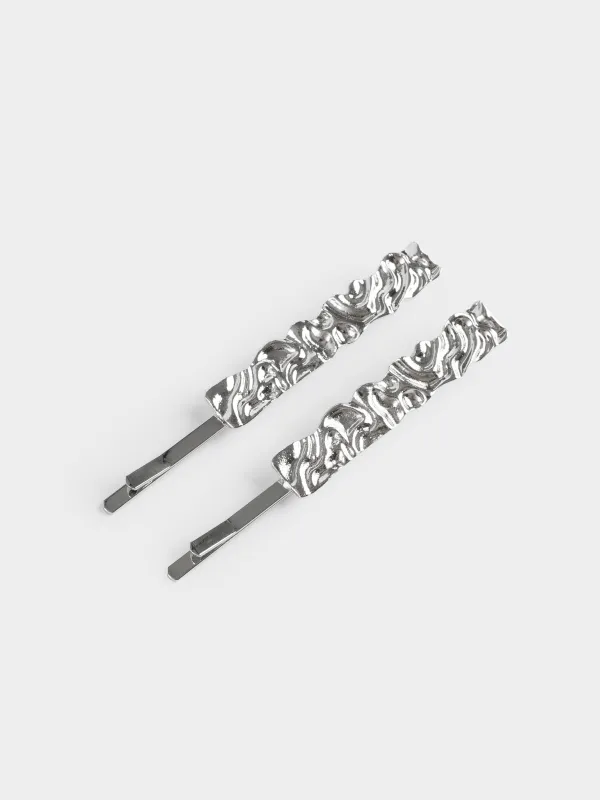 Шаш қыстырғыш, 6 см, 2 дана, металл, күміс, Gediegen, image-1