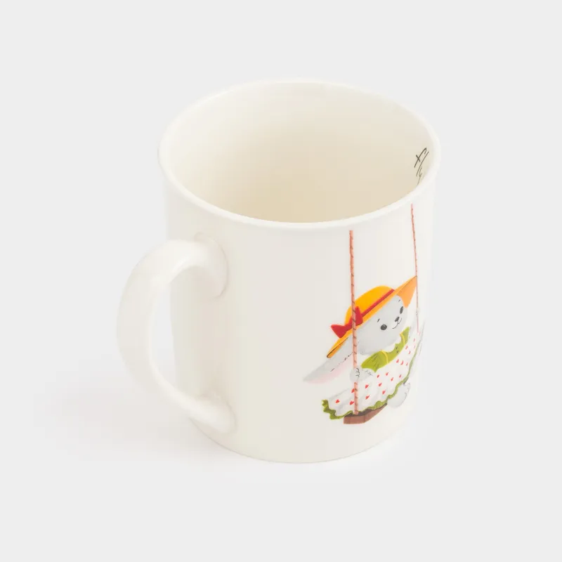 Балаларға арналған саптыаяқ, 300 мл, фарфор N, ақ, алтын жиегі бар, Әткеншектегі қоян, Ideas life, image-1