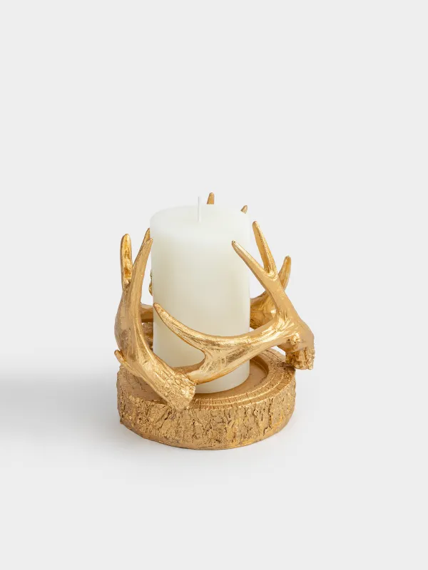 Подсвечник, 12 см, для цилиндрической свечи, Рога оленя, Deer gold, image-3