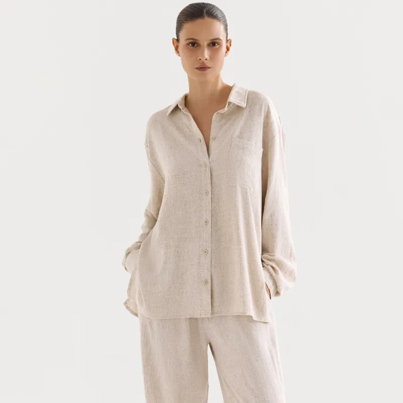 Әйелдер жейдесі, өлшемі L, ұзын жеңді, вискоза/зығыр, құм, Melami