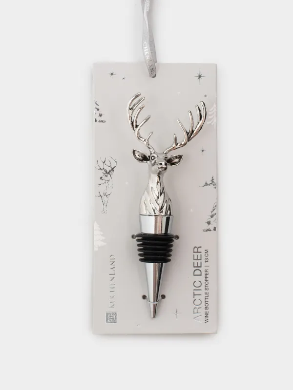 Шарап бөтелкесінің тығыны, 12 см, металл, күміс, Бұғы, Arctic deer, image-5