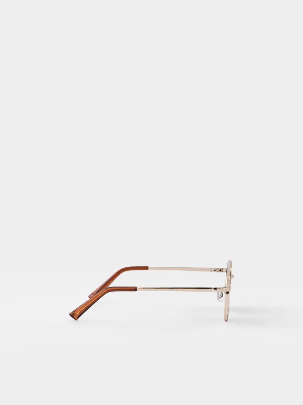 Очки солнцезащитные, сталь/пластик, круглые, золотисто-коричневые, Round, image-3