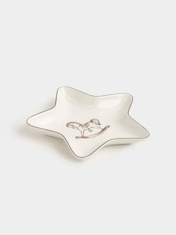 Ыдыс, 18 см, фарфор N, ақ және қою қызыл, Жұлдыз, Тербелетін ат, Christmas lace, image-1