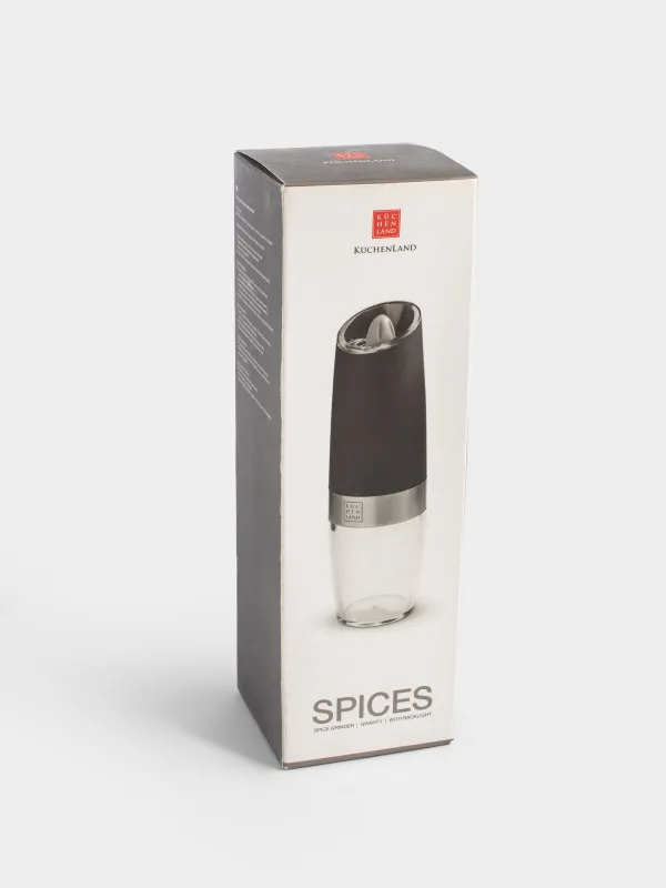 Мельница для специй, 20 см, гравитационная, пластик/акрил, LED W, черная, Spicy, image-3