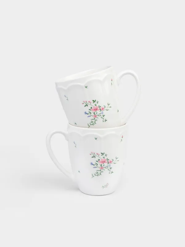 Саптыаяқ, 380 мл, 2 дана, фарфор N, ақ, Нәзік гүлдер, El floria, image-0