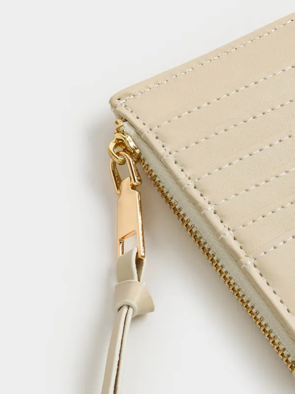 Әйелдер әмияны, 13х8 см, сыдырмалы, карточкаларға арналған бөлімдері бар, полиуретан, сүт түстес, Quilted, image-3